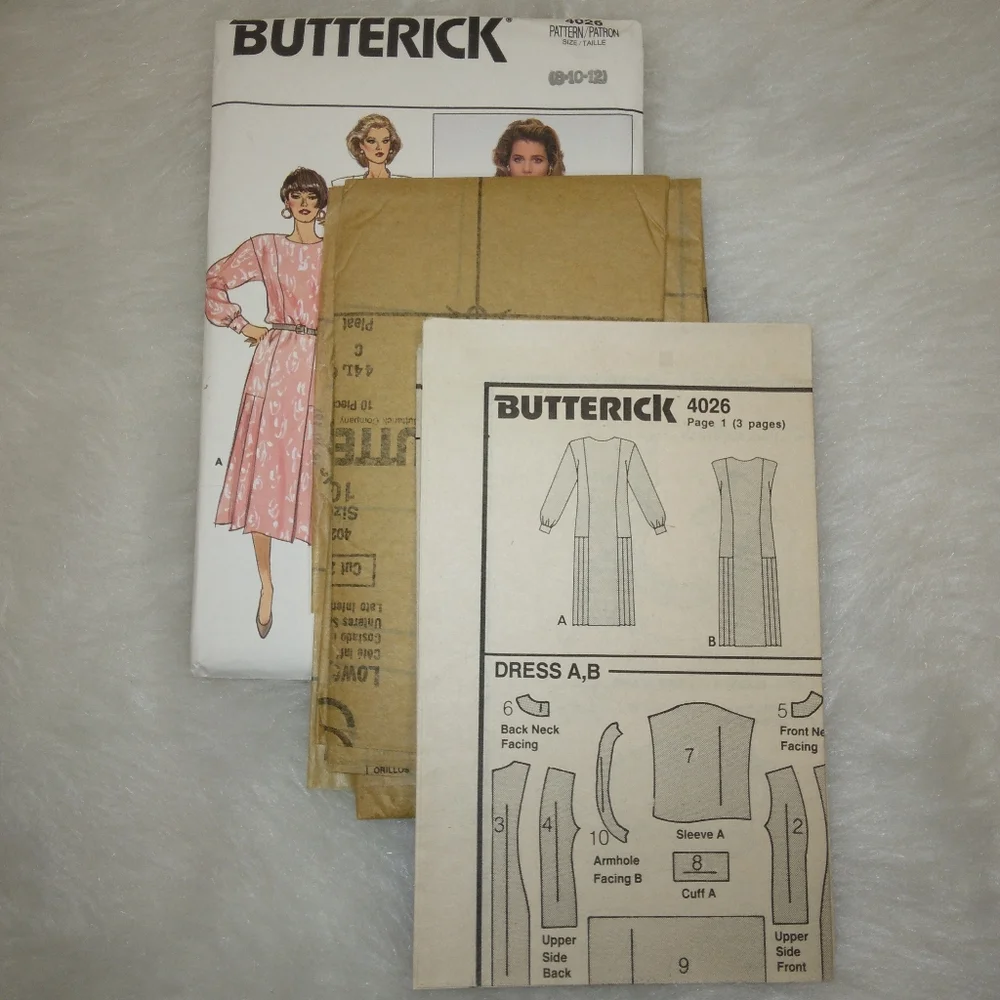 BUTTERICK 4026 sz 8-12 Misses loose fitting straight dress princess seams pleate